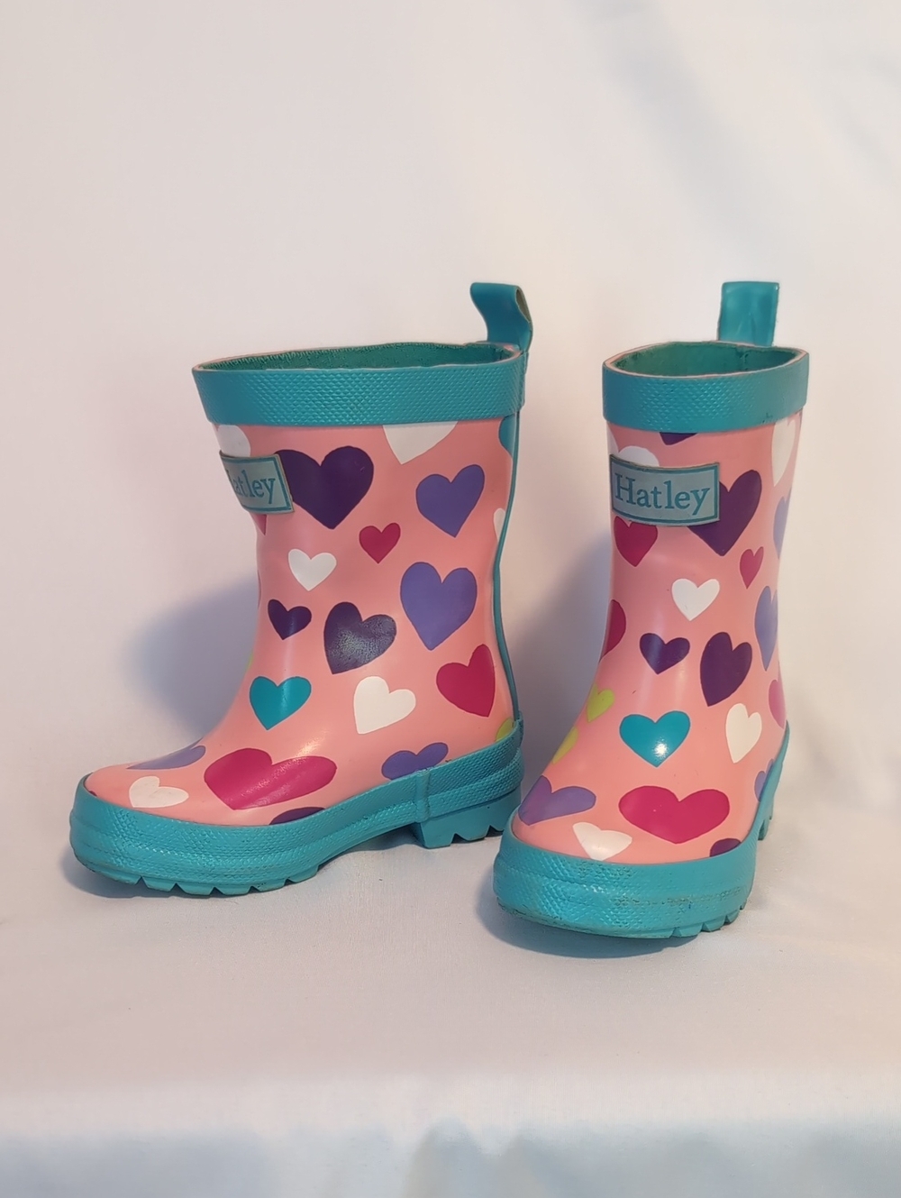Hatley Pink Heart Rain Boots with Teal Trim